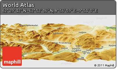 Physical Panoramic Map of the Area around 62° 40' 59" N, 9° 25' 30" E