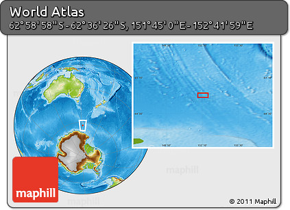 Physical Location Map of the Area around 62° 47' 42" S, 152° 13' 29" E