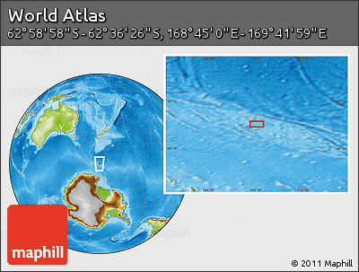 Physical Location Map of the Area around 62° 47' 42" S, 169° 13' 29" E