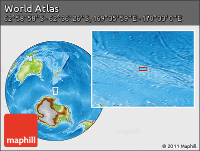 Physical Location Map of the Area around 62° 47' 42" S, 170° 4' 29" E