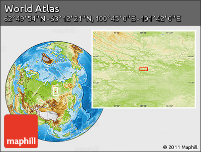 Physical Location Map of the Area around 63° 1' 7" N, 101° 13' 29" E