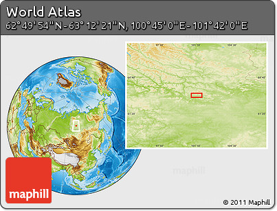 Physical Location Map of the Area around 63° 1' 7" N, 101° 13' 29" E