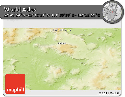 Physical 3D Map of the Area around 63° 1' 7" N, 102° 4' 29" E