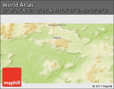 Physical 3D Map of the Area around 63° 1' 7" N, 102° 4' 29" E