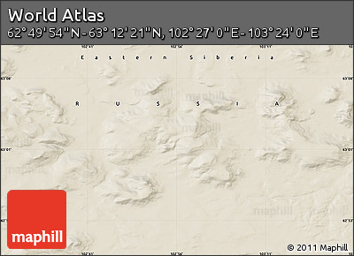 Shaded Relief Map of the Area around 63° 1' 7" N, 102° 55' 30" E