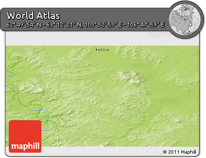 Physical 3D Map of the Area around 63° 1' 7" N, 106° 19' 29" E