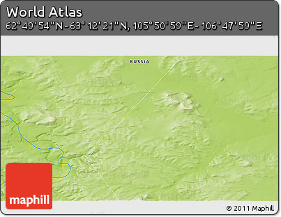 Physical 3D Map of the Area around 63° 1' 7" N, 106° 19' 29" E