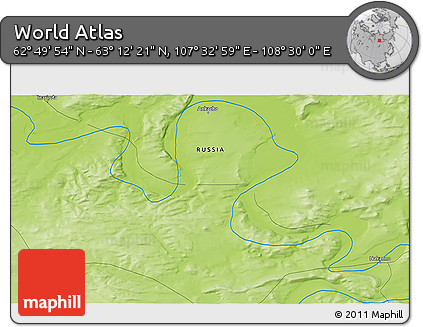 Physical 3D Map of the Area around 63° 1' 7" N, 108° 1' 30" E