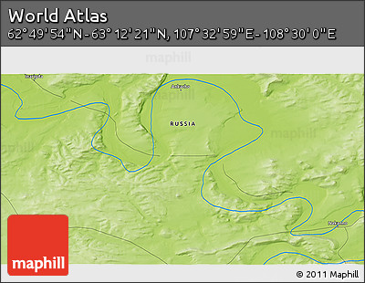 Physical 3D Map of the Area around 63° 1' 7" N, 108° 1' 30" E