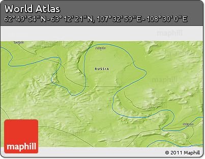 Physical 3D Map of the Area around 63° 1' 7" N, 108° 1' 30" E