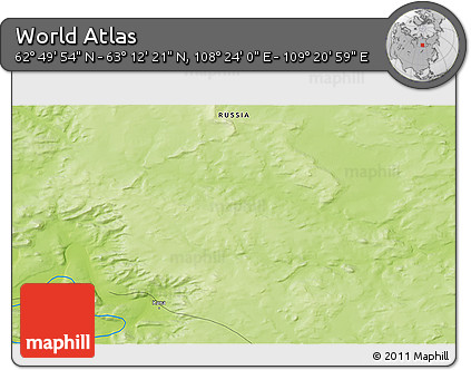 Physical 3D Map of the Area around 63° 1' 7" N, 108° 52' 30" E