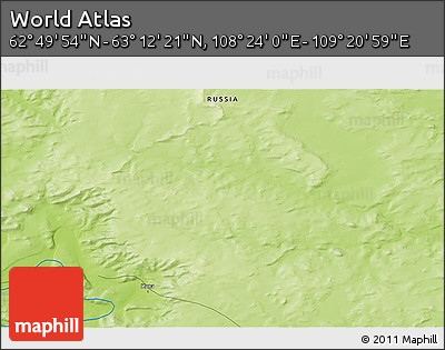 Physical 3D Map of the Area around 63° 1' 7" N, 108° 52' 30" E