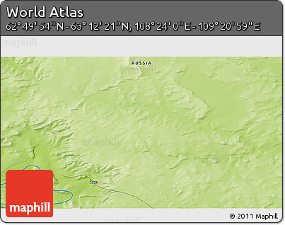 Physical 3D Map of the Area around 63° 1' 7" N, 108° 52' 30" E