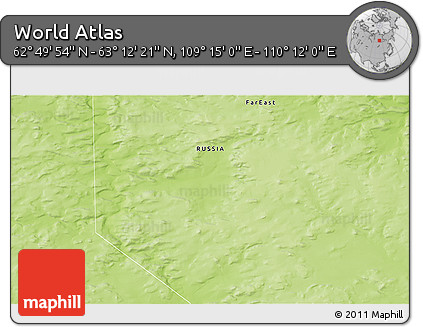 Physical 3D Map of the Area around 63° 1' 7" N, 109° 43' 29" E