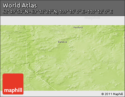 Physical 3D Map of the Area around 63° 1' 7" N, 109° 43' 29" E