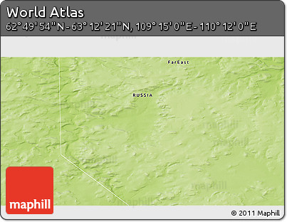 Physical 3D Map of the Area around 63° 1' 7" N, 109° 43' 29" E
