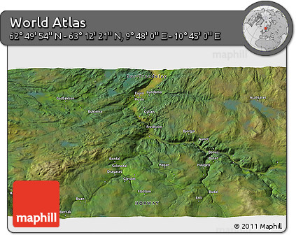 Satellite 3D Map of the Area around 63° 1' 7" N, 10° 16' 30" E