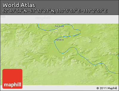 Physical 3D Map of the Area around 63° 1' 7" N, 110° 34' 29" E