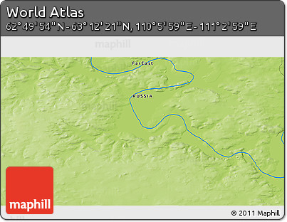 Physical 3D Map of the Area around 63° 1' 7" N, 110° 34' 29" E