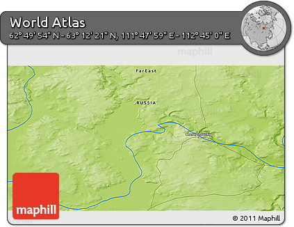 Physical 3D Map of the Area around 63° 1' 7" N, 112° 16' 30" E