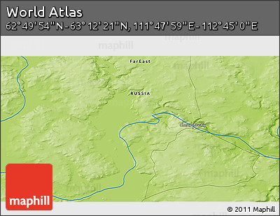 Physical 3D Map of the Area around 63° 1' 7" N, 112° 16' 30" E