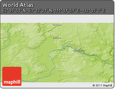 Physical 3D Map of the Area around 63° 1' 7" N, 112° 16' 30" E