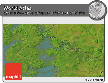 Satellite 3D Map of the Area around 63° 1' 7" N, 112° 16' 30" E