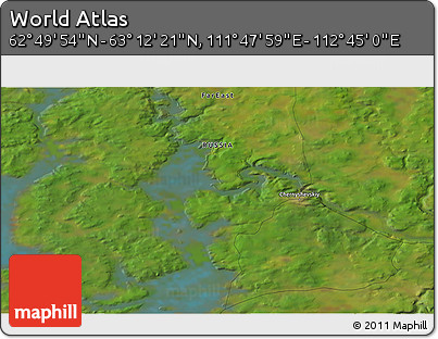Satellite 3D Map of the Area around 63° 1' 7" N, 112° 16' 30" E