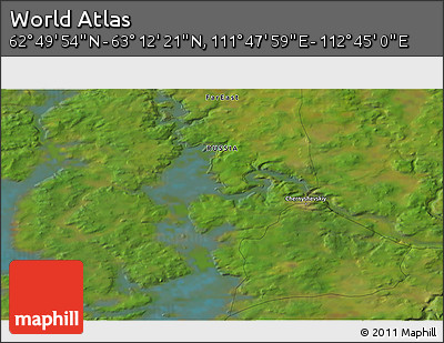 Satellite 3D Map of the Area around 63° 1' 7" N, 112° 16' 30" E