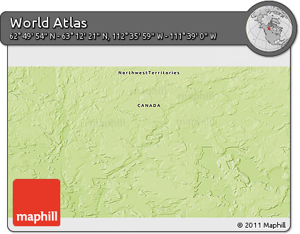Physical 3D Map of the Area around 63° 1' 7" N, 112° 7' 30" W