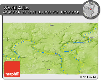 Physical 3D Map of the Area around 63° 1' 7" N, 113° 7' 30" E