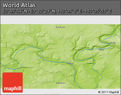 Physical 3D Map of the Area around 63° 1' 7" N, 113° 7' 30" E