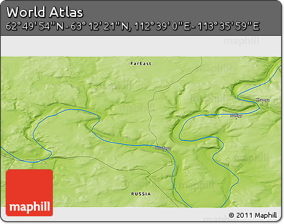 Physical 3D Map of the Area around 63° 1' 7" N, 113° 7' 30" E