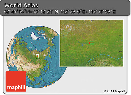 Satellite Location Map of the Area around 63° 1' 7" N, 113° 7' 30" E