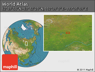 Satellite Location Map of the Area around 63° 1' 7" N, 113° 7' 30" E