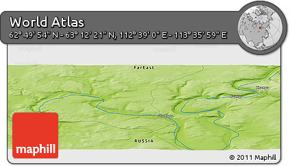 Physical Panoramic Map of the Area around 63° 1' 7" N, 113° 7' 30" E