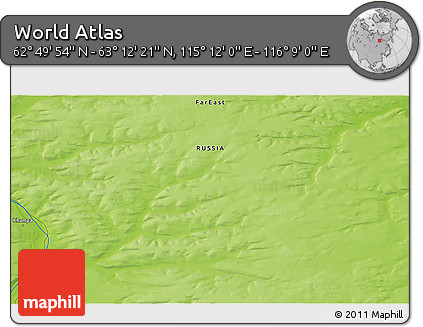 Physical 3D Map of the Area around 63° 1' 7" N, 115° 40' 30" E