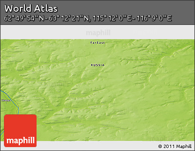 Physical 3D Map of the Area around 63° 1' 7" N, 115° 40' 30" E