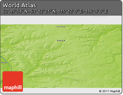 Physical 3D Map of the Area around 63° 1' 7" N, 115° 40' 30" E