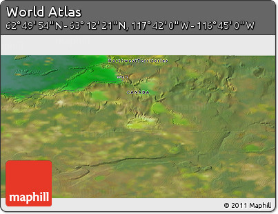 Satellite 3D Map of the Area around 63° 1' 7" N, 117° 13' 29" W