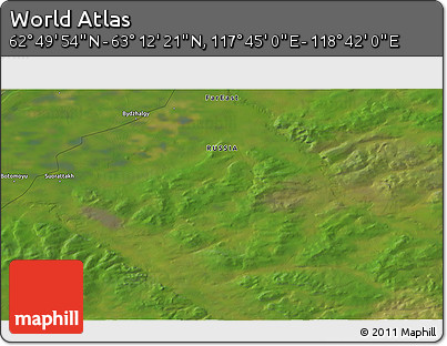 Satellite 3D Map of the Area around 63° 1' 7" N, 118° 13' 29" E