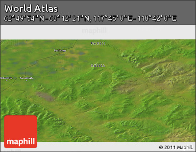 Satellite 3D Map of the Area around 63° 1' 7" N, 118° 13' 29" E