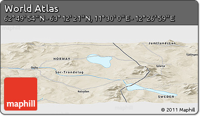 Shaded Relief Panoramic Map of the Area around 63° 1' 7" N, 11° 58' 29" E