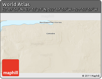 Shaded Relief 3D Map of the Area around 63° 1' 7" N, 122° 19' 29" W