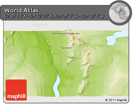 Physical 3D Map of the Area around 63° 1' 7" N, 123° 10' 30" W