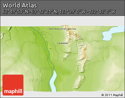 Physical 3D Map of the Area around 63° 1' 7" N, 123° 10' 30" W