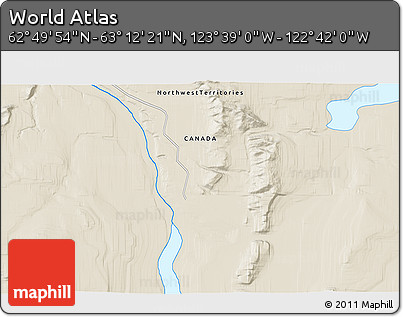 Shaded Relief 3D Map of the Area around 63° 1' 7" N, 123° 10' 30" W