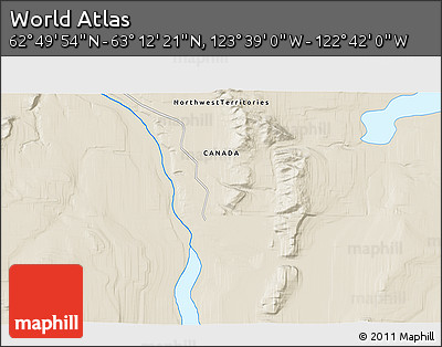 Shaded Relief 3D Map of the Area around 63° 1' 7" N, 123° 10' 30" W