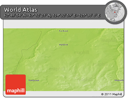 Physical 3D Map of the Area around 63° 1' 7" N, 125° 1' 30" E