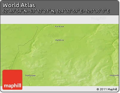 Physical 3D Map of the Area around 63° 1' 7" N, 125° 1' 30" E